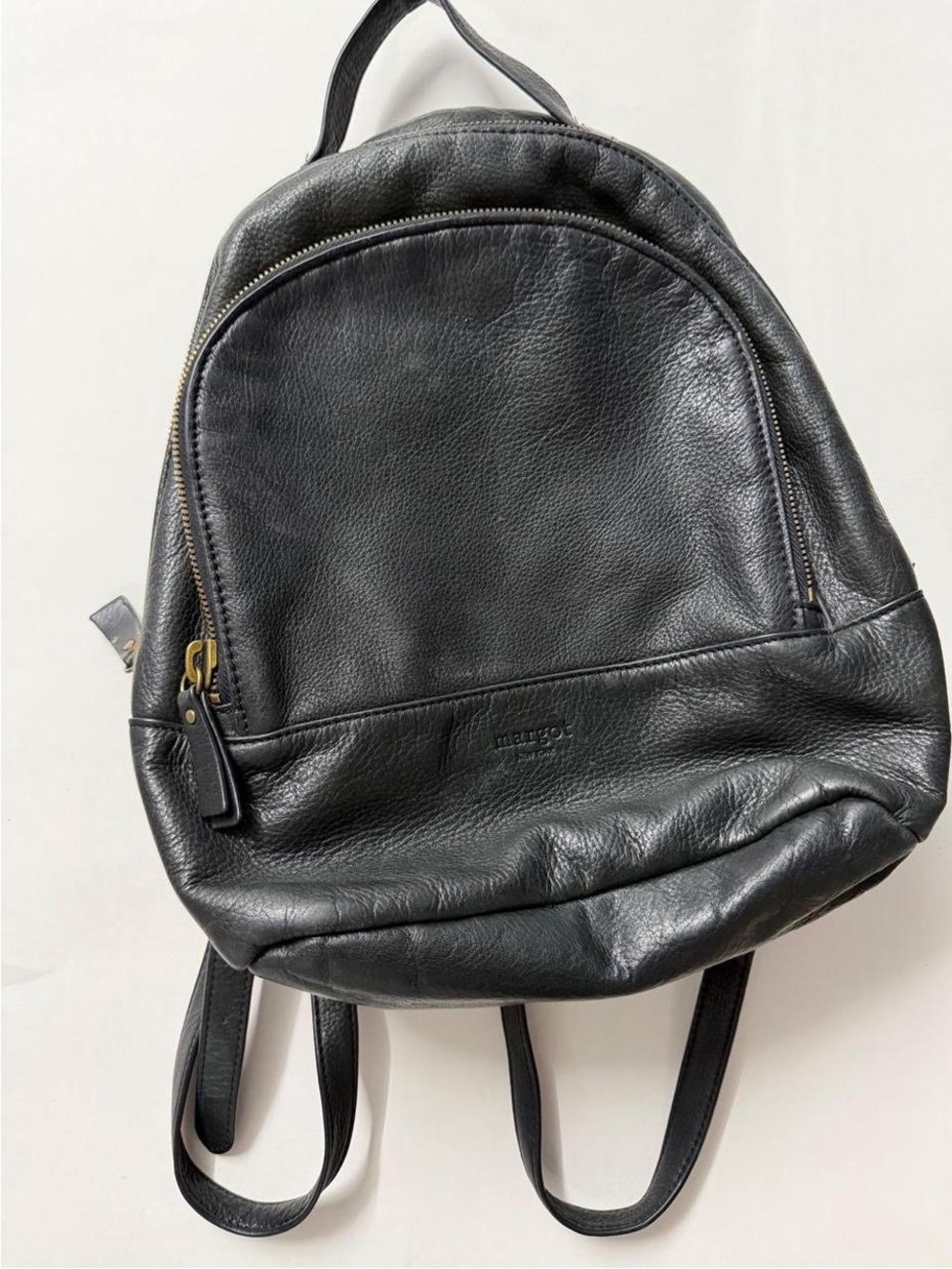 Black Pebbled Leather Backpack with Front Zip Pocket
